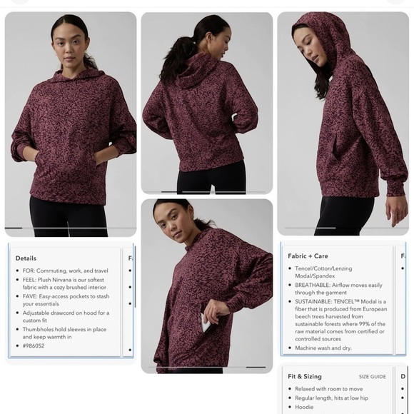 ATHLETA Balance Hoodie Ocelot Spot Twany Rose Sweatshirt Plus Size Nwot - Picture 4 of 14